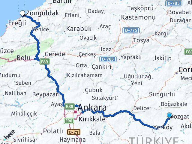 Yozgat Kozlu Zonguldak Arası Kaç Km - Yol Haritası