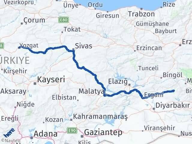 Yozgat Kulp Diyarbakır Arası Kaç Km - Yol Haritası