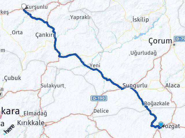 Yozgat Kurşunlu Çankırı Arası Kaç Km - Yol Haritası