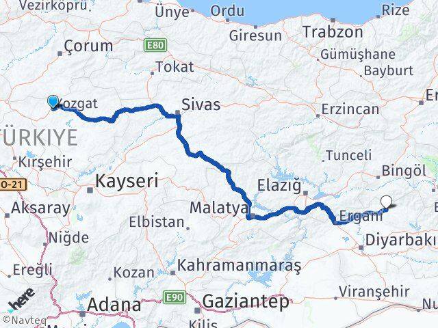 Yozgat Lice Diyarbakır Arası Kaç Km - Yol Haritası