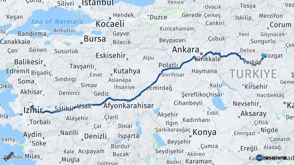 Yozgat Manisa Arası Kaç Km - Yol Haritası