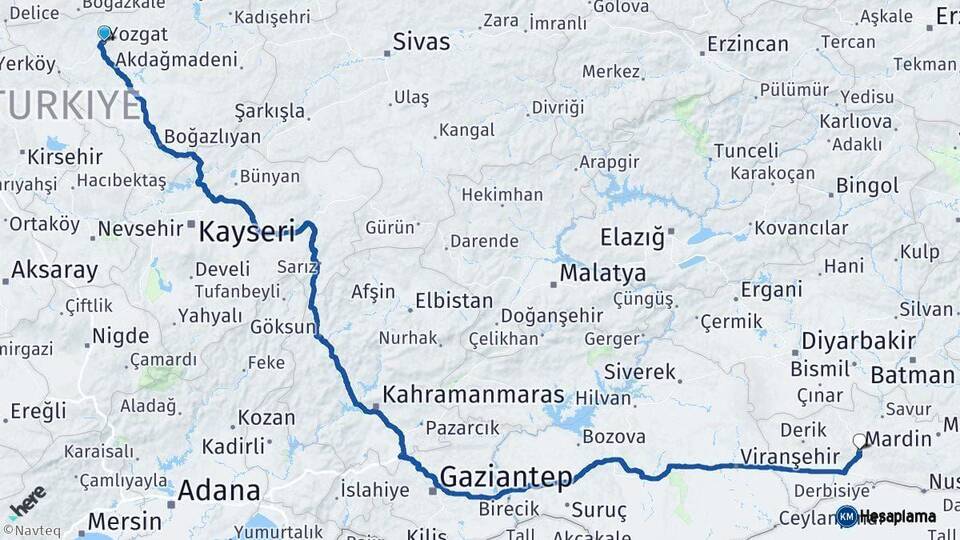Yozgat Mardin Arası Kaç Km - Yol Haritası