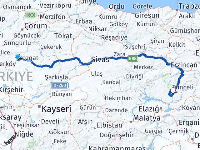 Yozgat Mazgirt Tunceli Arası Kaç Km - Yol Haritası