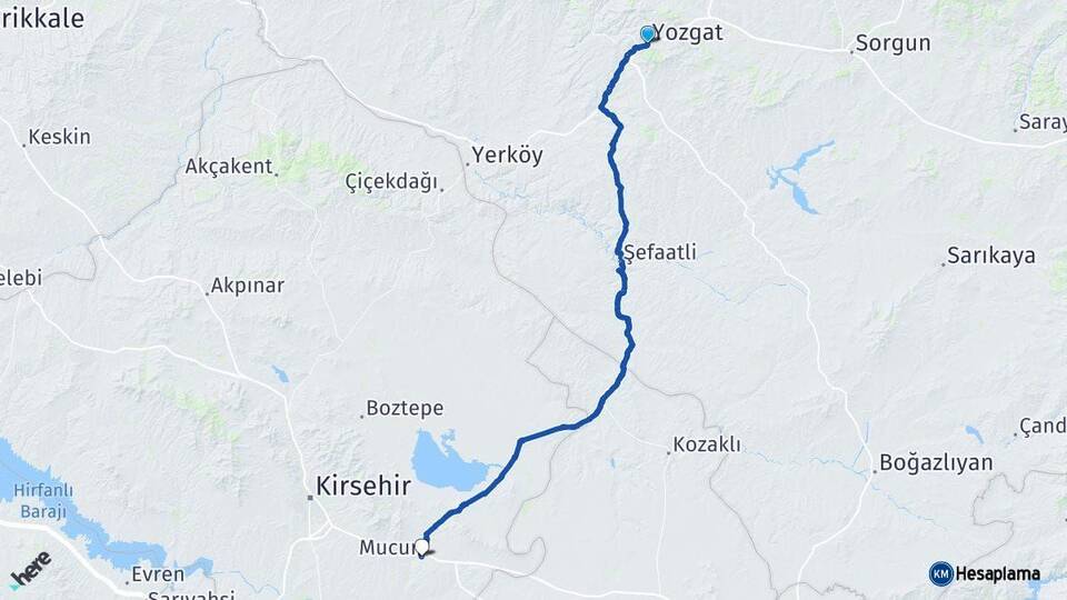Yozgat Mucur Kırşehir Arası Kaç Km - Yol Haritası