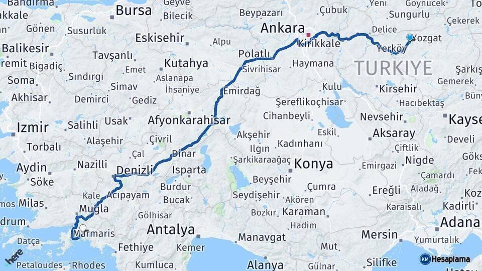 Yozgat Muğla Arası Kaç Km - Yol Haritası