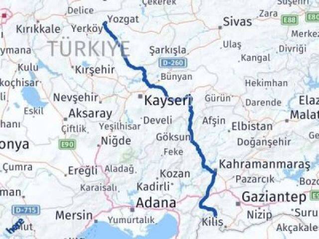 Yozgat Musabeyli Kilis Arası Kaç Km - Yol Haritası