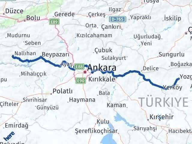 Yozgat Nallıhan Ankara Arası Kaç Km - Yol Haritası