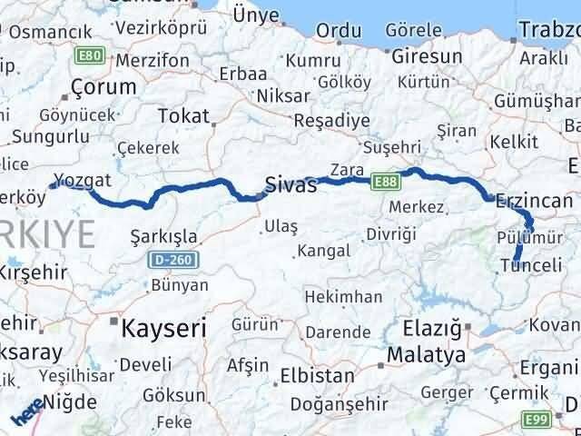 Yozgat Nazımiye Tunceli Arası Kaç Km - Yol Haritası