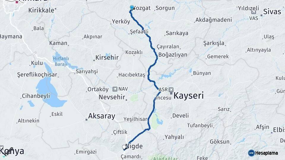 Yozgat Niğde Arası Kaç Km - Yol Haritası