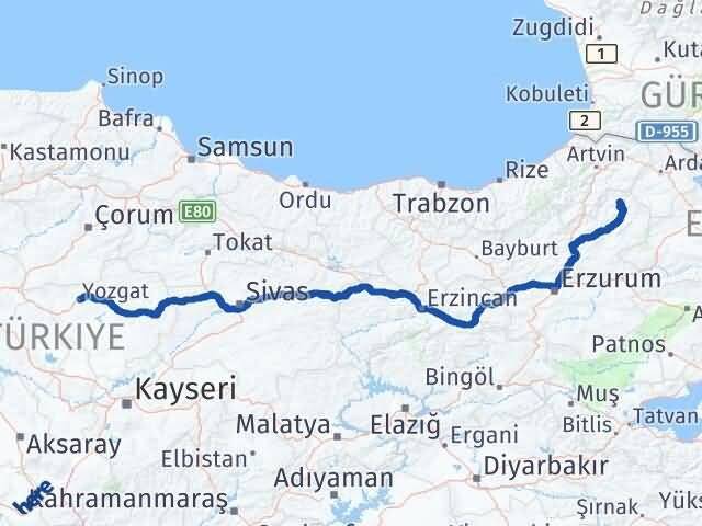 Yozgat Olur Erzurum Arası Kaç Km - Yol Haritası