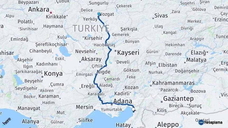 Yozgat Payas Hatay Arası Kaç Km - Yol Haritası