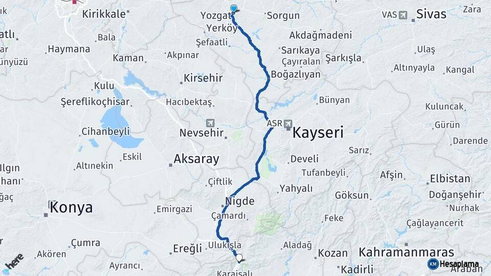 Yozgat Pozantı Adana Arası Kaç Km - Yol Haritası