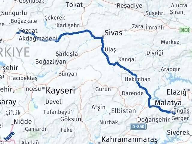 Yozgat Pütürge Malatya Arası Kaç Km - Yol Haritası