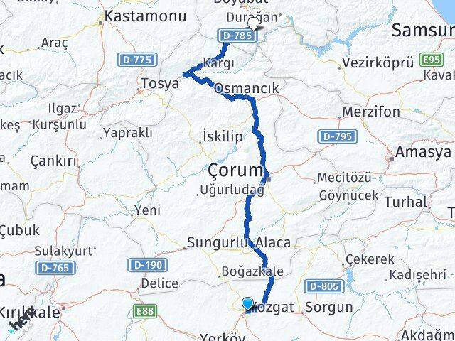 Yozgat Saraydüzü Sinop Arası Kaç Km - Yol Haritası