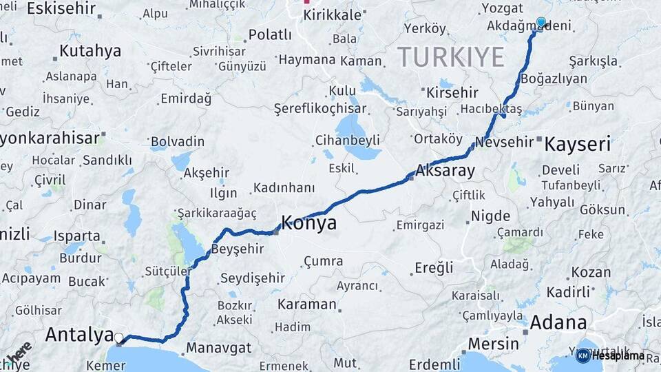 Yozgat Saraykent Antalya Arası Kaç Km - Yol Haritası