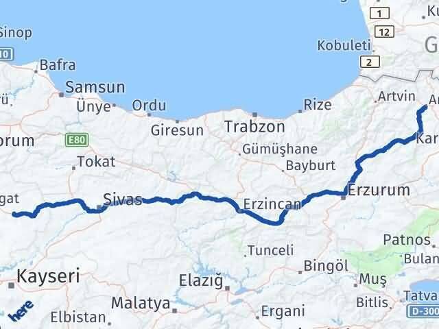 Yozgat Saraykent Ardahan Arası Kaç Km - Yol Haritası