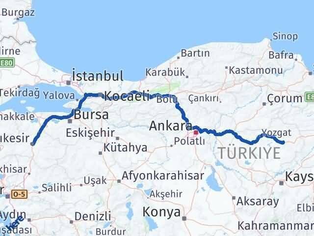 Yozgat Saraykent Balıkesir Arası Kaç Km - Yol Haritası