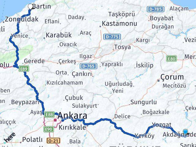 Yozgat Saraykent Bartın Arası Kaç Km - Yol Haritası