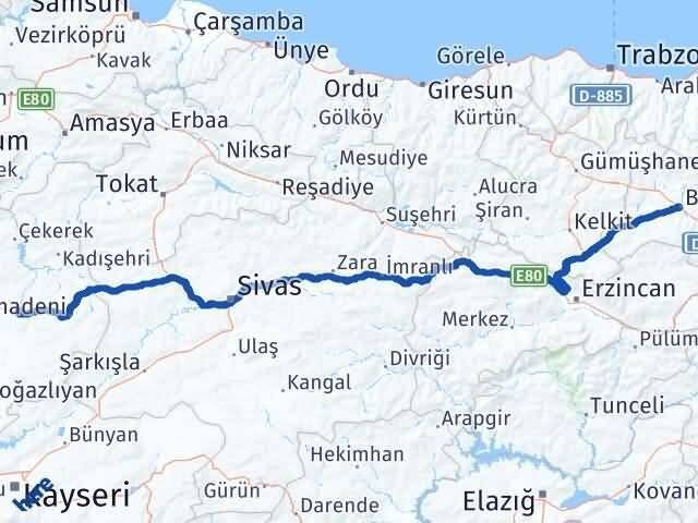 Yozgat Saraykent Bayburt Arası Kaç Km - Yol Haritası