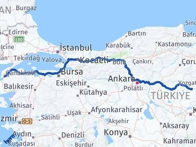 Yozgat Saraykent Çanakkale Arası Kaç Km - Yol Haritası