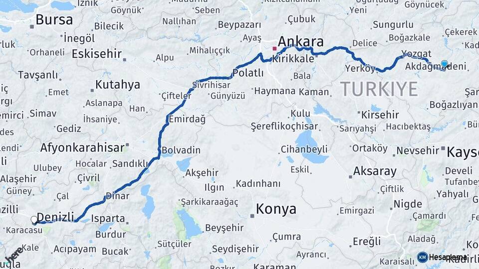 Yozgat Saraykent Denizli Arası Kaç Km - Yol Haritası