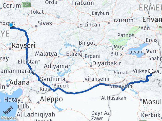Yozgat Saraykent Hakkari Arası Kaç Km - Yol Haritası