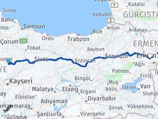 Yozgat Saraykent Iğdır Arası Kaç Km - Yol Haritası