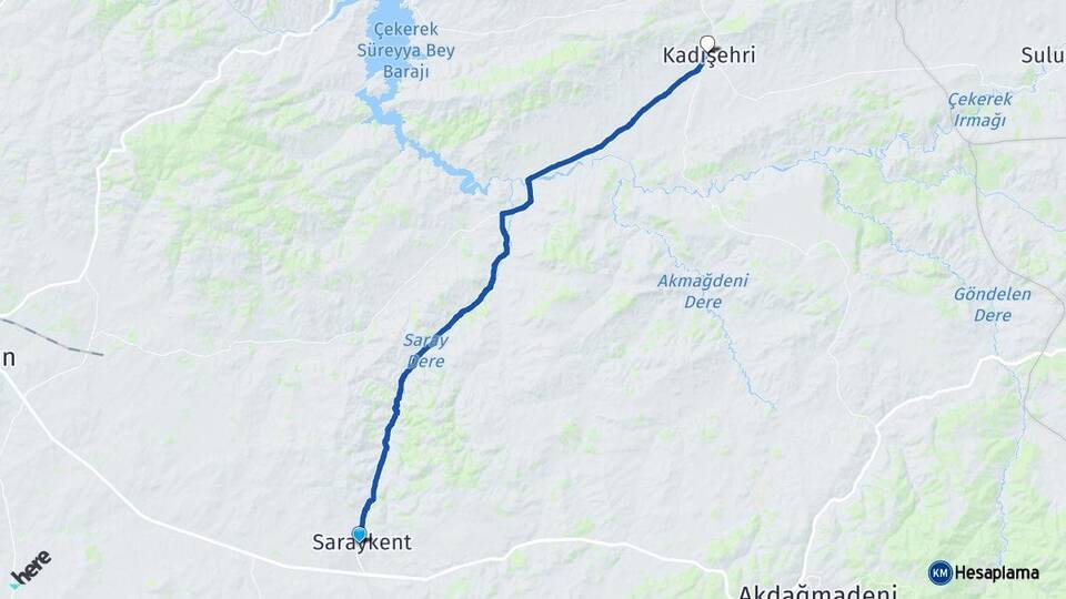 Yozgat Saraykent Kadışehri Arası Kaç Km - Yol Haritası