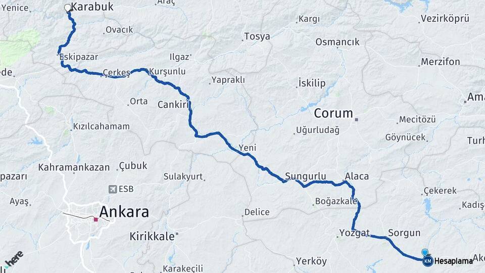 Yozgat Saraykent Karabük Arası Kaç Km - Yol Haritası