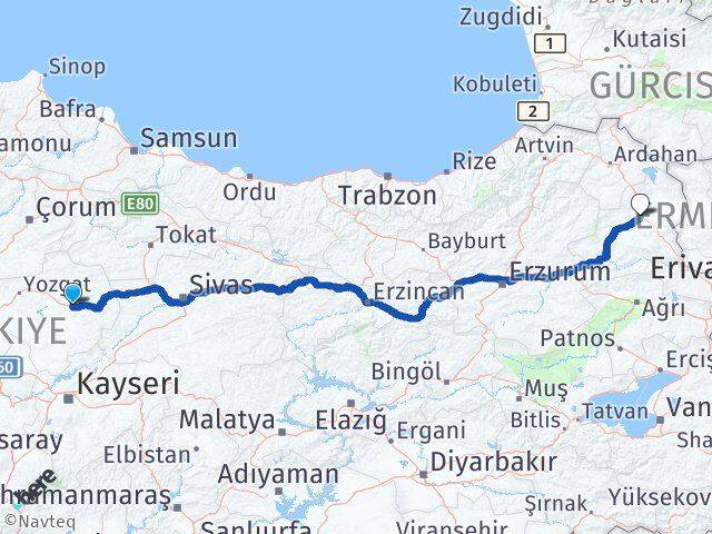 Yozgat Saraykent Kars Arası Kaç Km - Yol Haritası