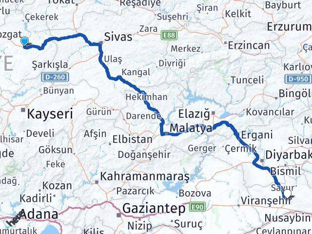 Yozgat Saraykent Mardin Arası Kaç Km - Yol Haritası