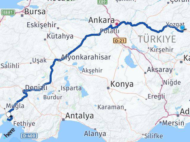 Yozgat Saraykent Muğla Arası Kaç Km - Yol Haritası