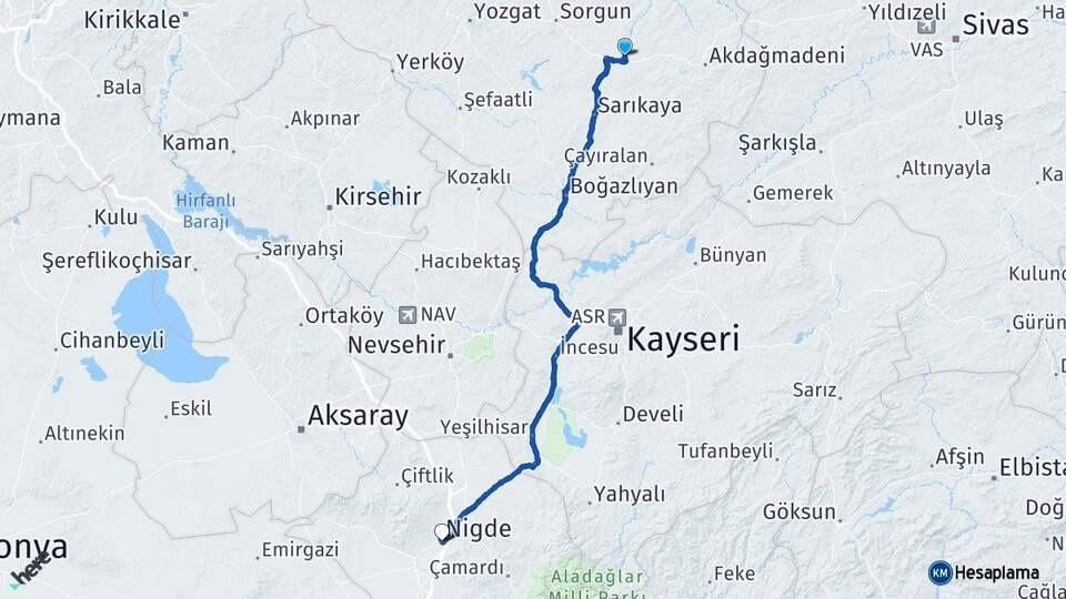 Yozgat Saraykent Niğde Arası Kaç Km - Yol Haritası