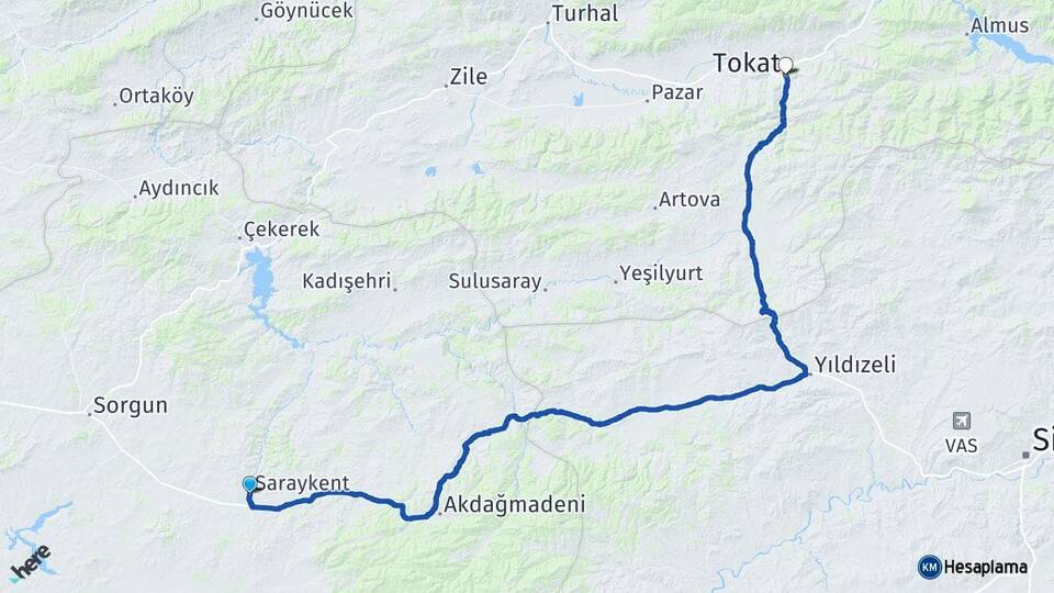 Yozgat Saraykent Tokat Arası Kaç Km - Yol Haritası