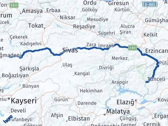 Yozgat Saraykent Tunceli Arası Kaç Km - Yol Haritası