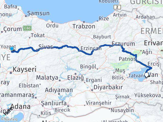 Yozgat Saraykent Van Arası Kaç Km - Yol Haritası