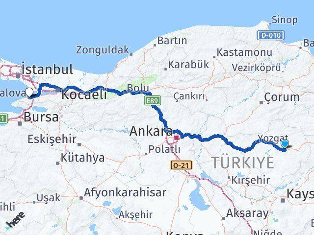 Yozgat Saraykent Yalova Arası Kaç Km - Yol Haritası