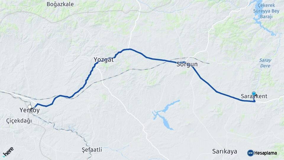 Yozgat Saraykent Yerköy Arası Kaç Km - Yol Haritası