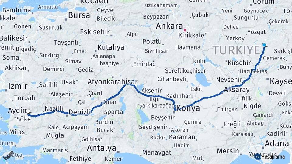 Yozgat Sarıkaya Aydın Arası Kaç Km - Yol Haritası