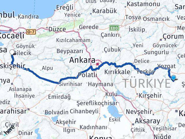 Yozgat Sarıkaya Bilecik Arası Kaç Km - Yol Haritası