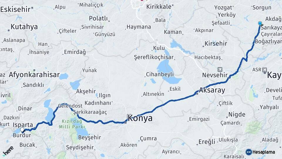 Yozgat Sarıkaya Burdur Arası Kaç Km - Yol Haritası