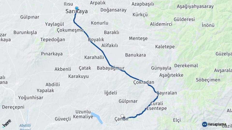 Yozgat Sarıkaya Çandır Arası Kaç Km - Yol Haritası