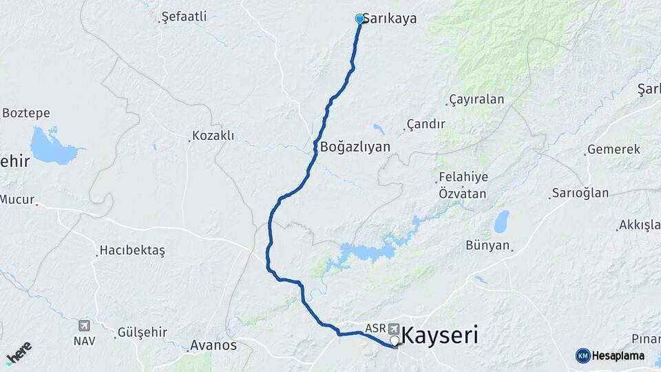 Yozgat Sarıkaya Kayseri Arası Kaç Km - Yol Haritası