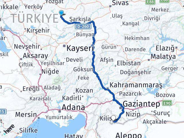 Yozgat Sarıkaya Kilis Arası Kaç Km - Yol Haritası