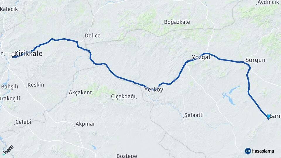 Yozgat Sarıkaya Kırıkkale Arası Kaç Km - Yol Haritası