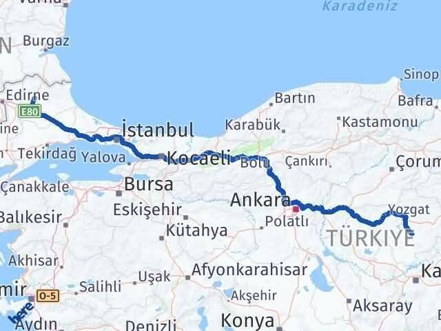 Yozgat Sarıkaya Kırklareli Arası Kaç Km - Yol Haritası