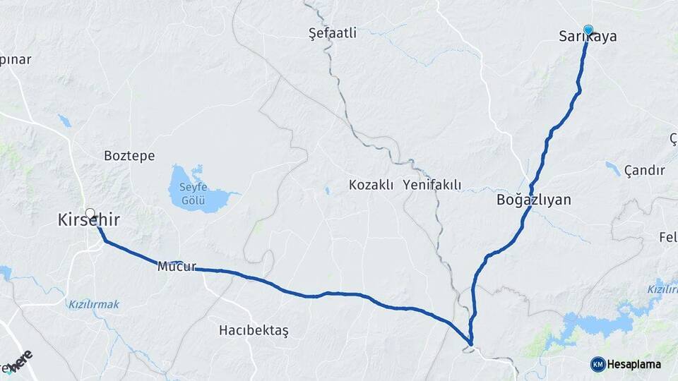 Yozgat Sarıkaya Kırşehir Arası Kaç Km - Yol Haritası