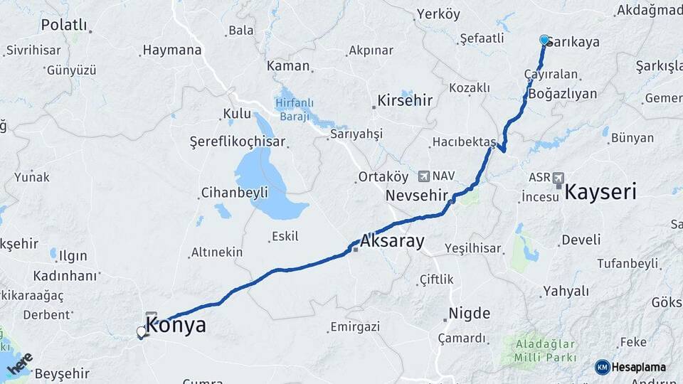 Yozgat Sarıkaya Konya Arası Kaç Km - Yol Haritası