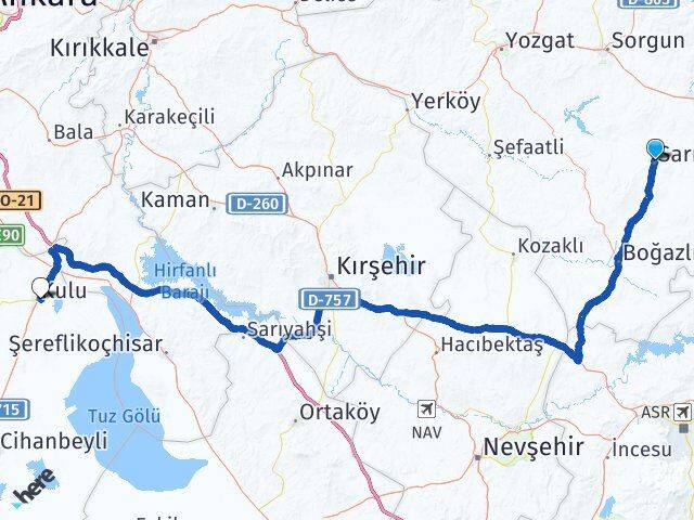 Yozgat Sarıkaya Kulu Konya Arası Kaç Km - Yol Haritası