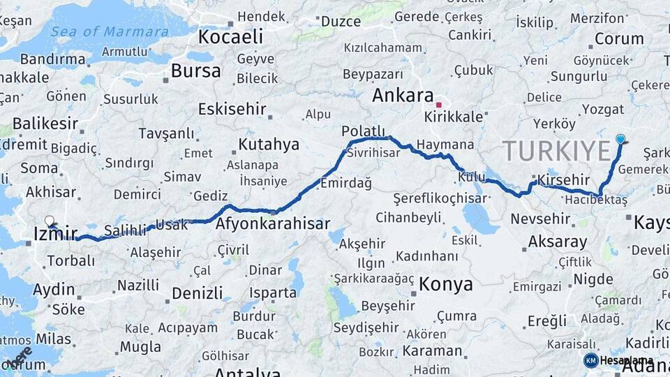 Yozgat Sarıkaya Manisa Arası Kaç Km - Yol Haritası